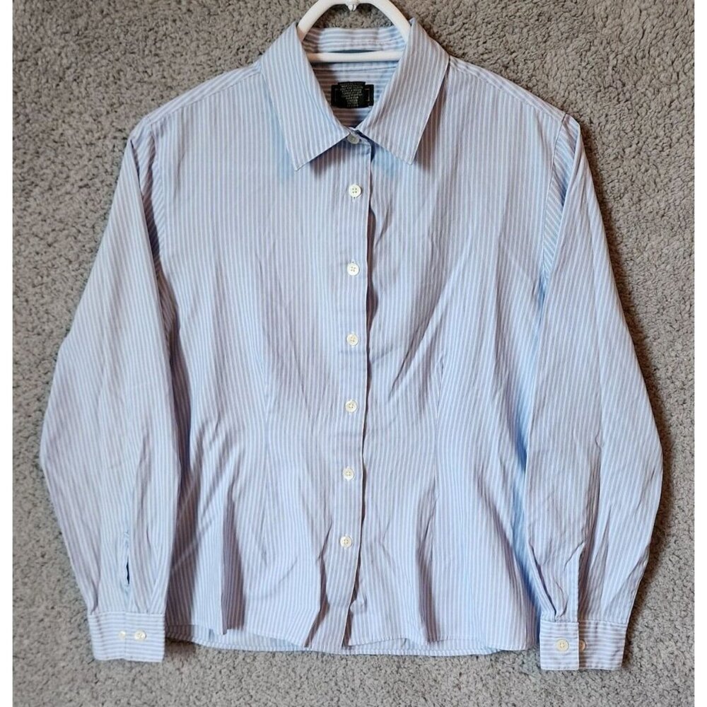 LL Bean Women's Long Sleeve Collared Button Up‎ Blouse Top Striped Blue/White S